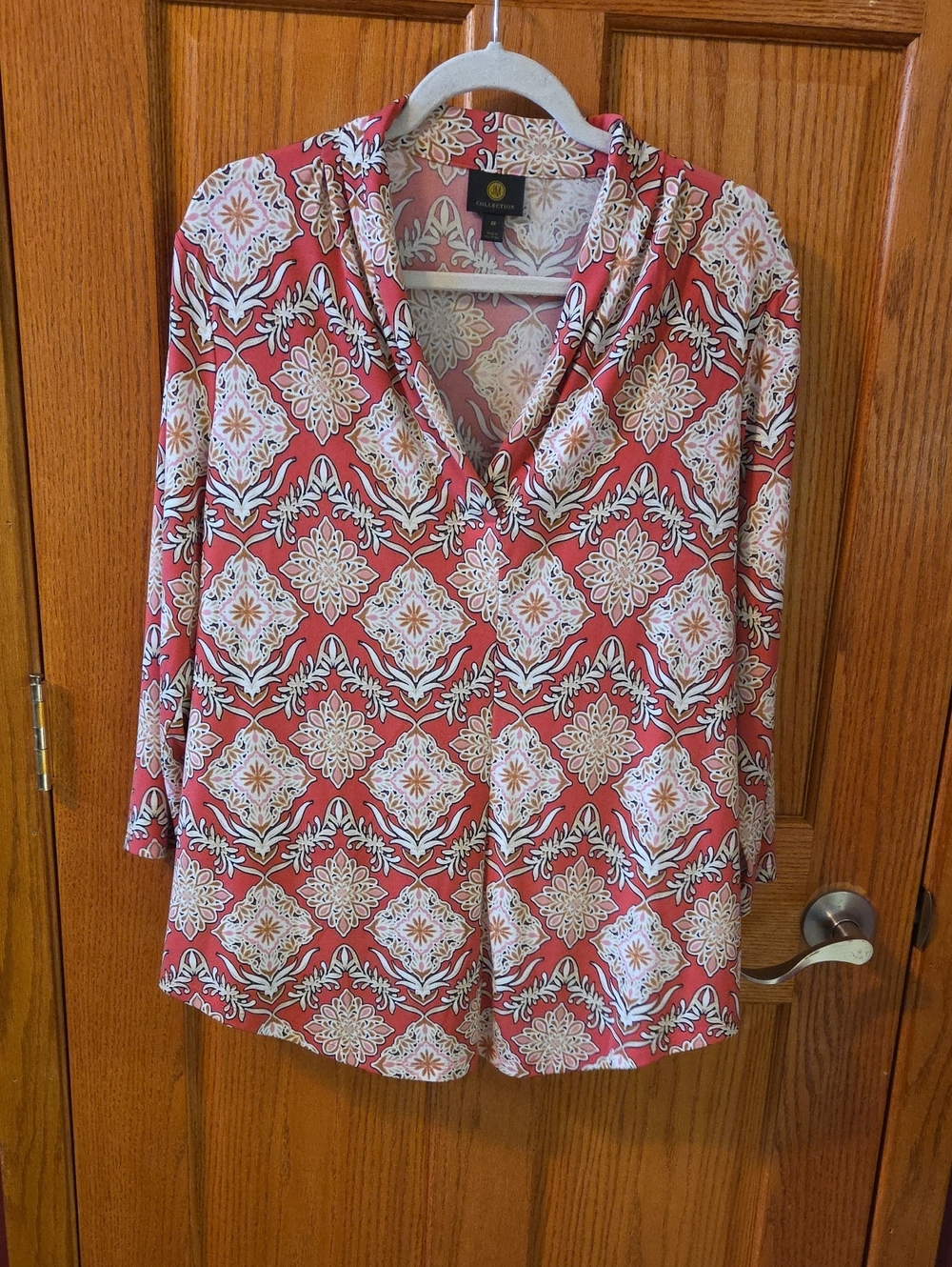 JM Collection Coral Medallion V-Neck Blouse